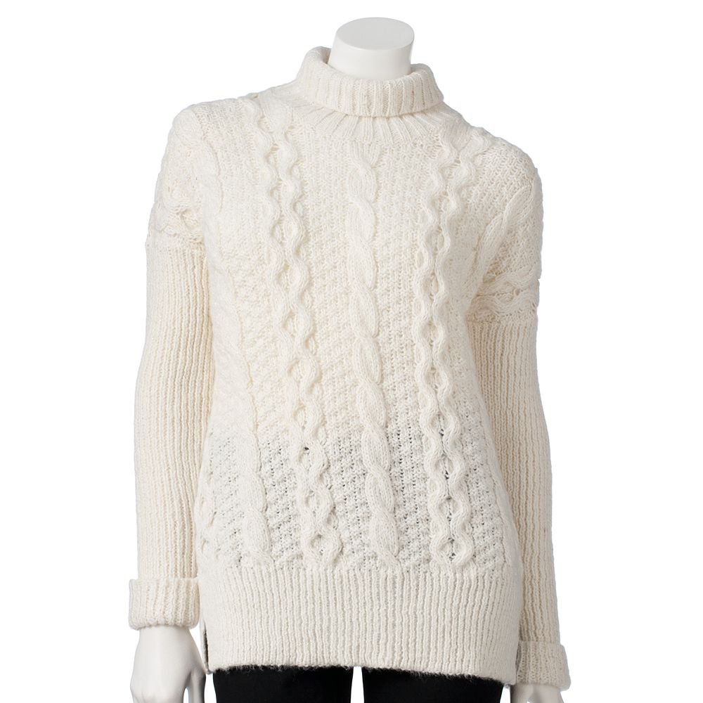 NEW White Sz Small Womens Cable-Knit Lurex Turtleneck Sweater by ...