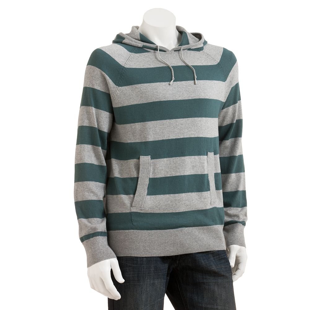 NEW Mens XL Extra Large Teal Gray Wide Stripe Hoodie Hooded Jacket or ...