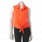 Juniors Womens Neon Orange Tie-Front Studded Top by Ultra Flirt NEW $28