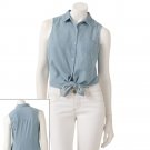 SO Juniors Sz. Extra Large Denim Chambray Tie-Front Top Shirt Blouse $30 NEW
