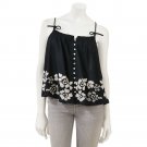 Juniors Large L Black Tie-Strap Embroidered Crop Tank Top Mudd $36.00 NEW