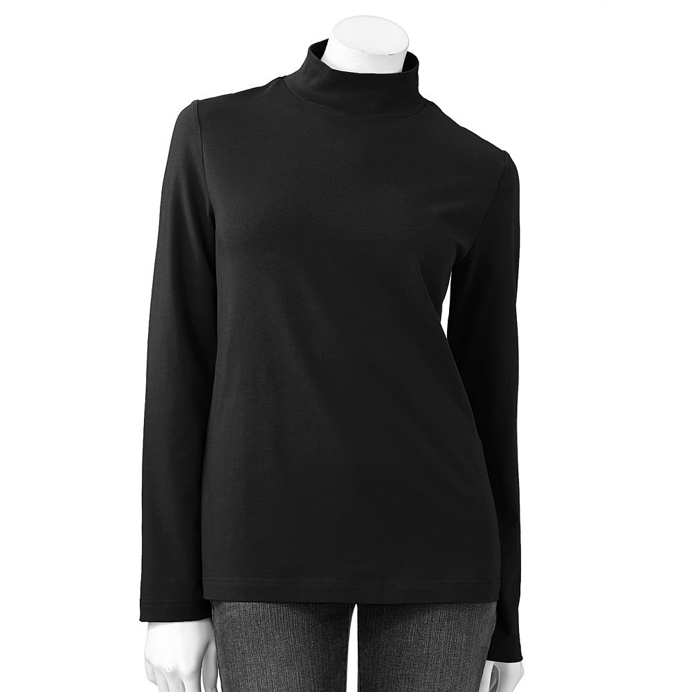 Croft Barrow Womens Small LS Black Mockneck Essential Tee or Top NEW