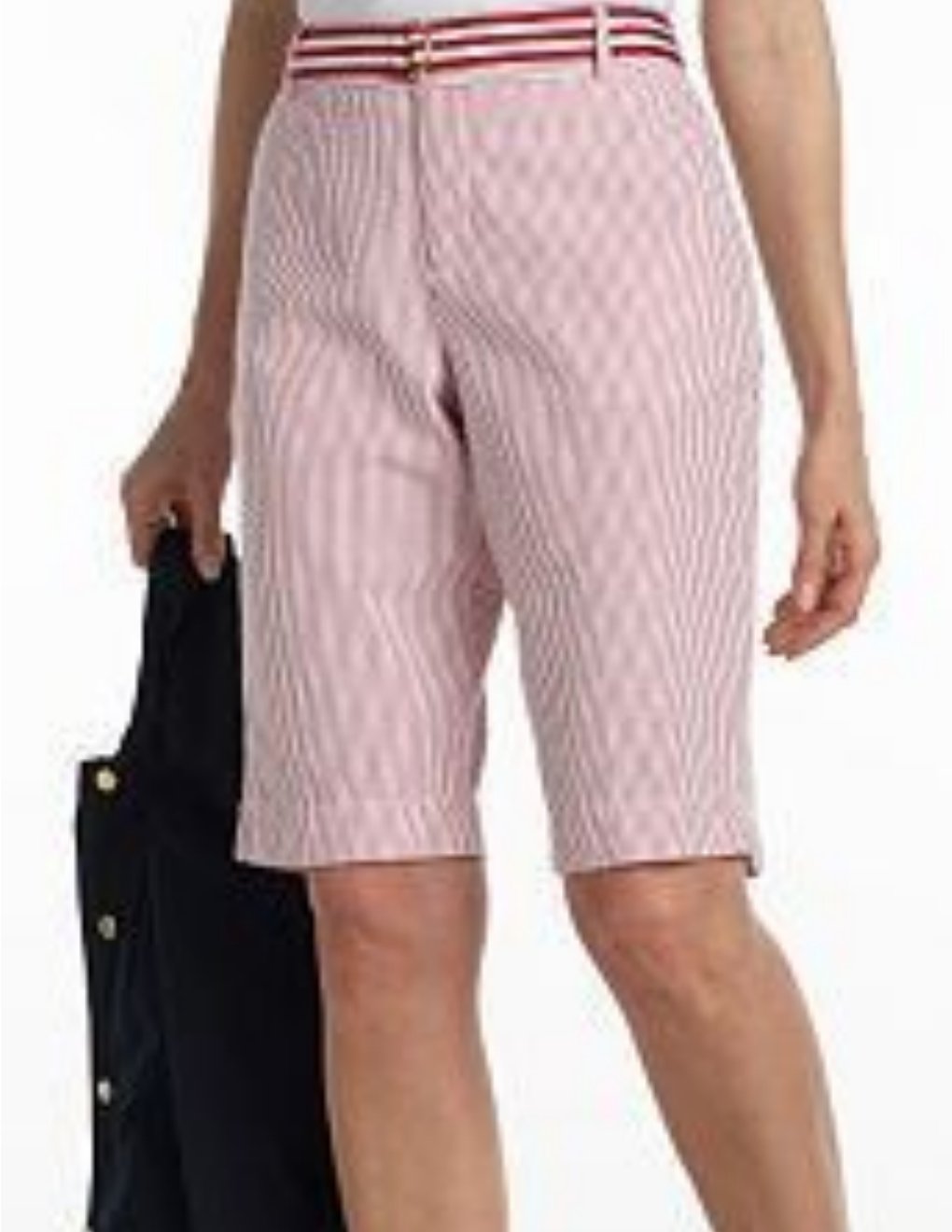 Womens Bermuda Shorts by Chaps Size 12 Seersucker Red Striped White NEW