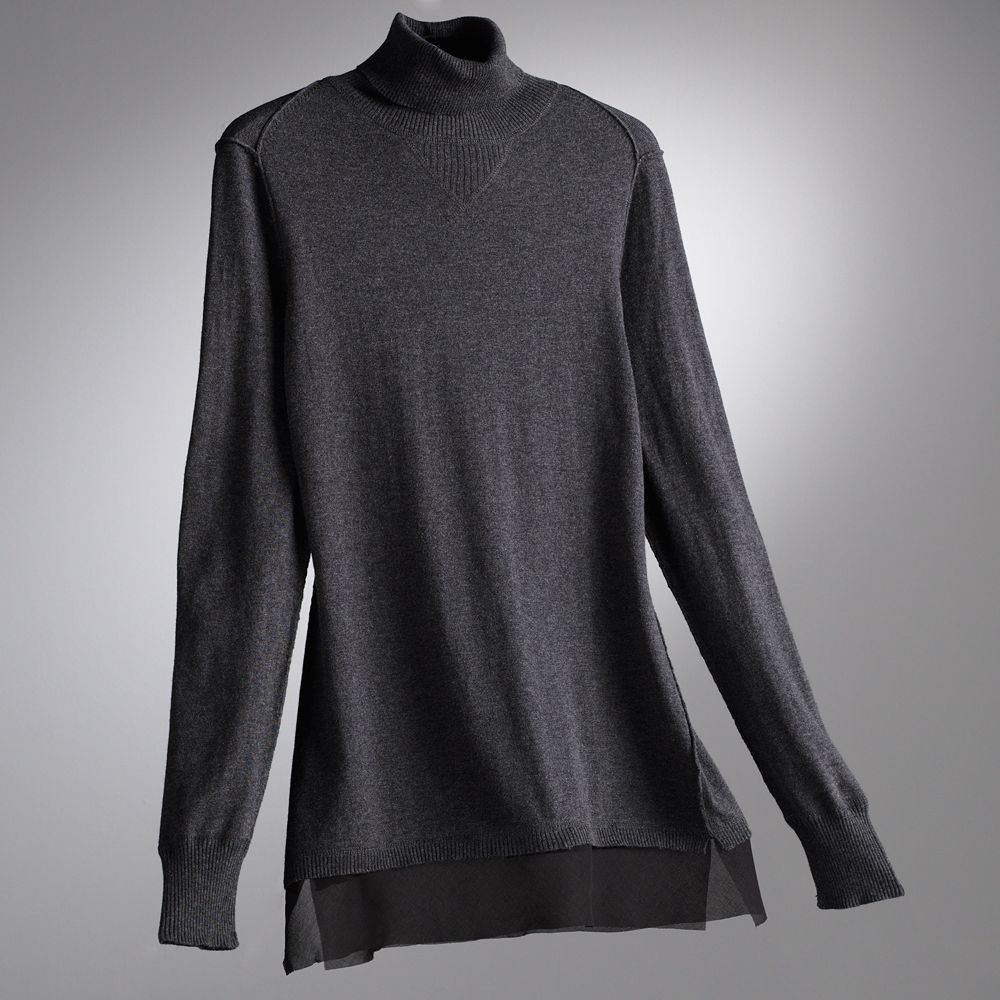 Vera Wang SVVW Dark Gray Chiffon Turtleneck Sweater Womens Petite