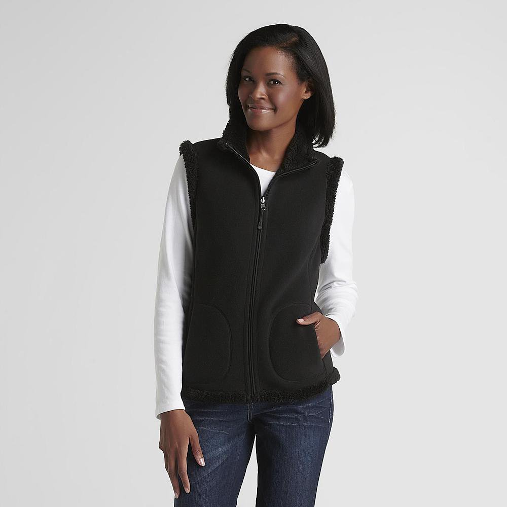 NEW Womens Medium Black Laura Scott Reversible Fleece Vest $40