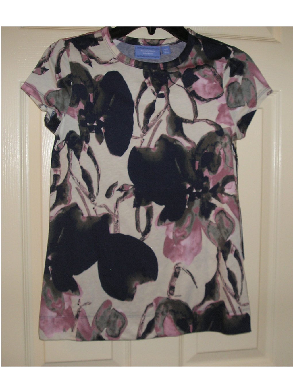 Vera Wang Floral Top Shirt Short Sleeves Blues Sz. Petite Extra Small ...