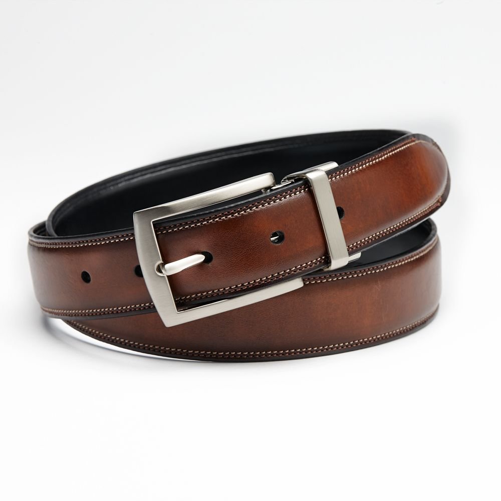 Mens Reversible Leather Black Brown Dress Business Edge Stitch Belt Sz ...