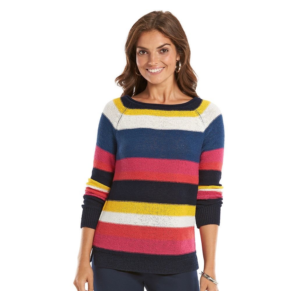 Chaps XL Extra Large Womens Boatneck Raglan Sweater Navy Blue Stripe NEW