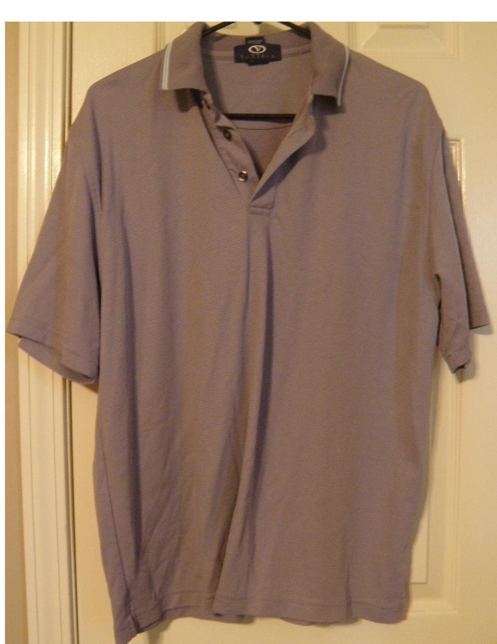 Mens Gray Stripe Polo Shirt Short Sleeves Size Medium by Vantage