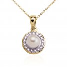 18K Gold over Sterling Silver Pearl & Diamond Accent Pendant Necklace  NEW FREE SHIP
