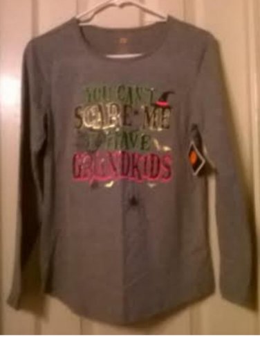 NEW Gray Happy Halloween Womens Long Sleeve Tee Shirt Medium 8/10