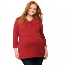 Womens Deep Red Plus Size 1X Maternity Cowlneck Tunic Sweater Oh Baby by Motherhood NEW