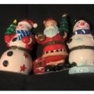 NEW Lot of 3 4 Inch Porcelain Snowman & Santa Trinket Boxes Snap Close