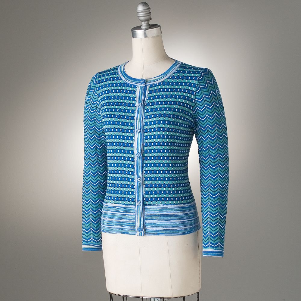 Womens Bright Blue Cropped Striped Cardigan Sweater by Axcess Medium NEW