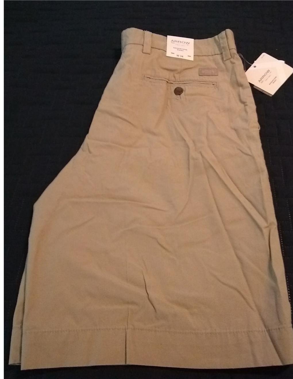 NEW Arrow Brand Mens Khaki Shorts 34 Classic Length Sandstone Wash Tan