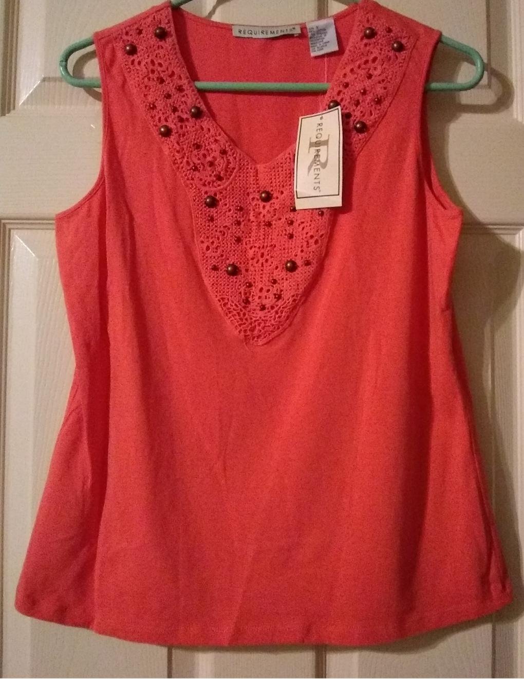 Requirements Embellished Orange Womens Sleeveless Top or Shirt Sz. Small NEW