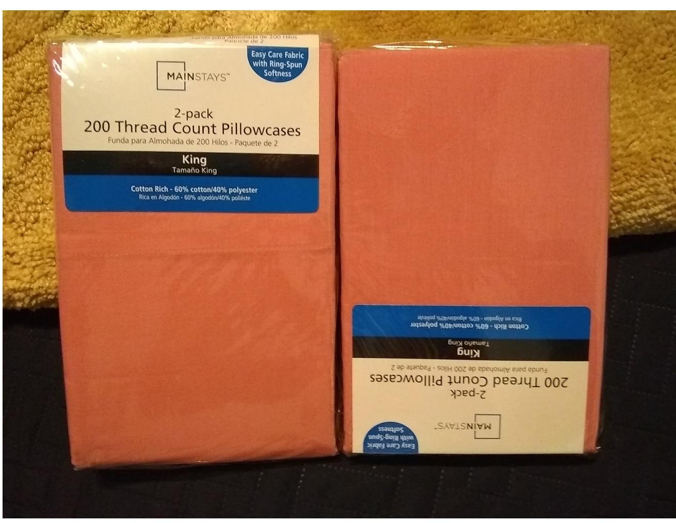 Mainstays 200 Thread Count 2 Pack of King Size Pillowcases Rose Color NEW