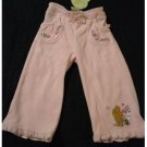 Disney Classic Winnie Pooh Toddler Velour Embroidered Ruffle Pants Pink Size 24M NEW