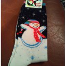 Women's Christmas Crew Socks - Black White Snowman & Snowflakes Shoe Size 4-10 NEW