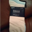 New 3 Pair Solid Crew Socks by Basic Editions Pink, Blue and White Casual Socks NEW