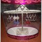 NEW 4 Inch Crown Crest Earring Tree in Gift Box with 4 Pairs Earrings Silver Tone Embellished