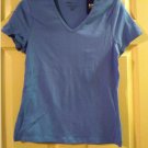 Basic Editions Short Sleeve Modern Fit Stretch Tagless V-Neck Shirt Top Womens Blue Tee Medium NEW