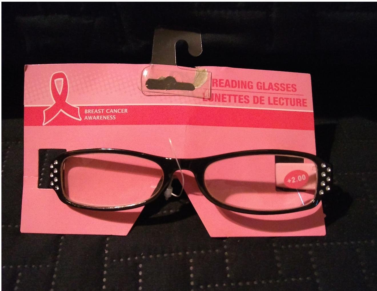NEW Breast Cancer Awareness Reading Glasses Cheaters 2.00 Mag Black