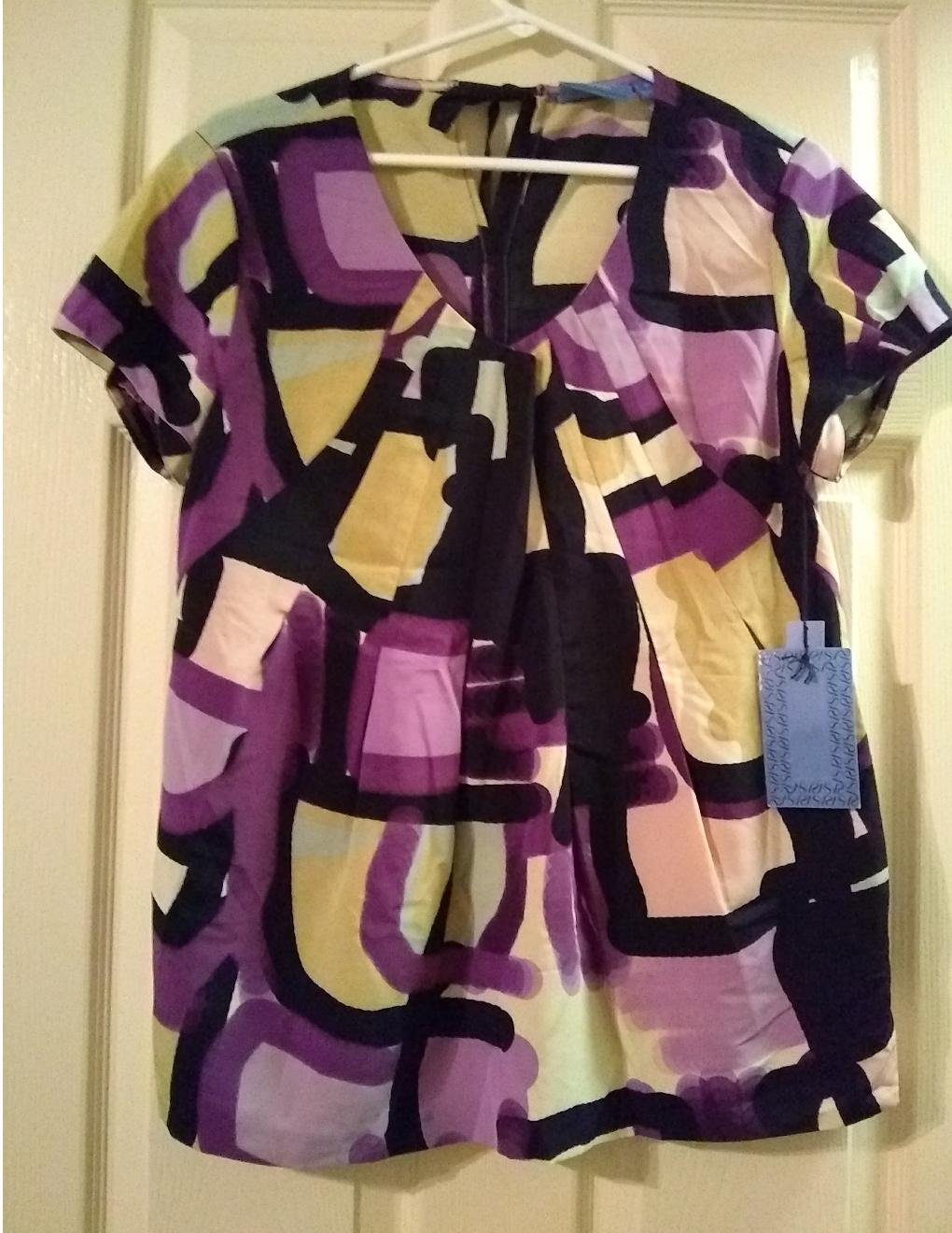 Vera Wang Women's Stain Glass Geometric Tie Pack Shirt Top Purple Womens Top NEW Size Small