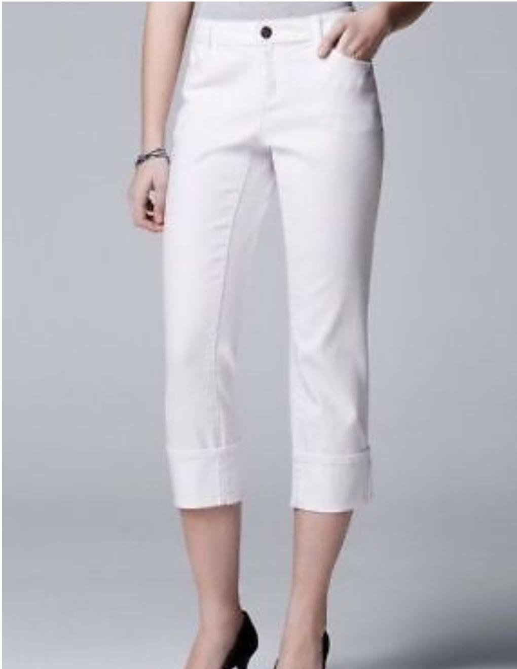 NEW Womens Simply Vera Vera Wang Color Cuffed Capris Capri Jeans White 