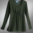 Vera Wang Ruched Chiffon Top or Shirt Long Sleeves Green Sz. XS NEW