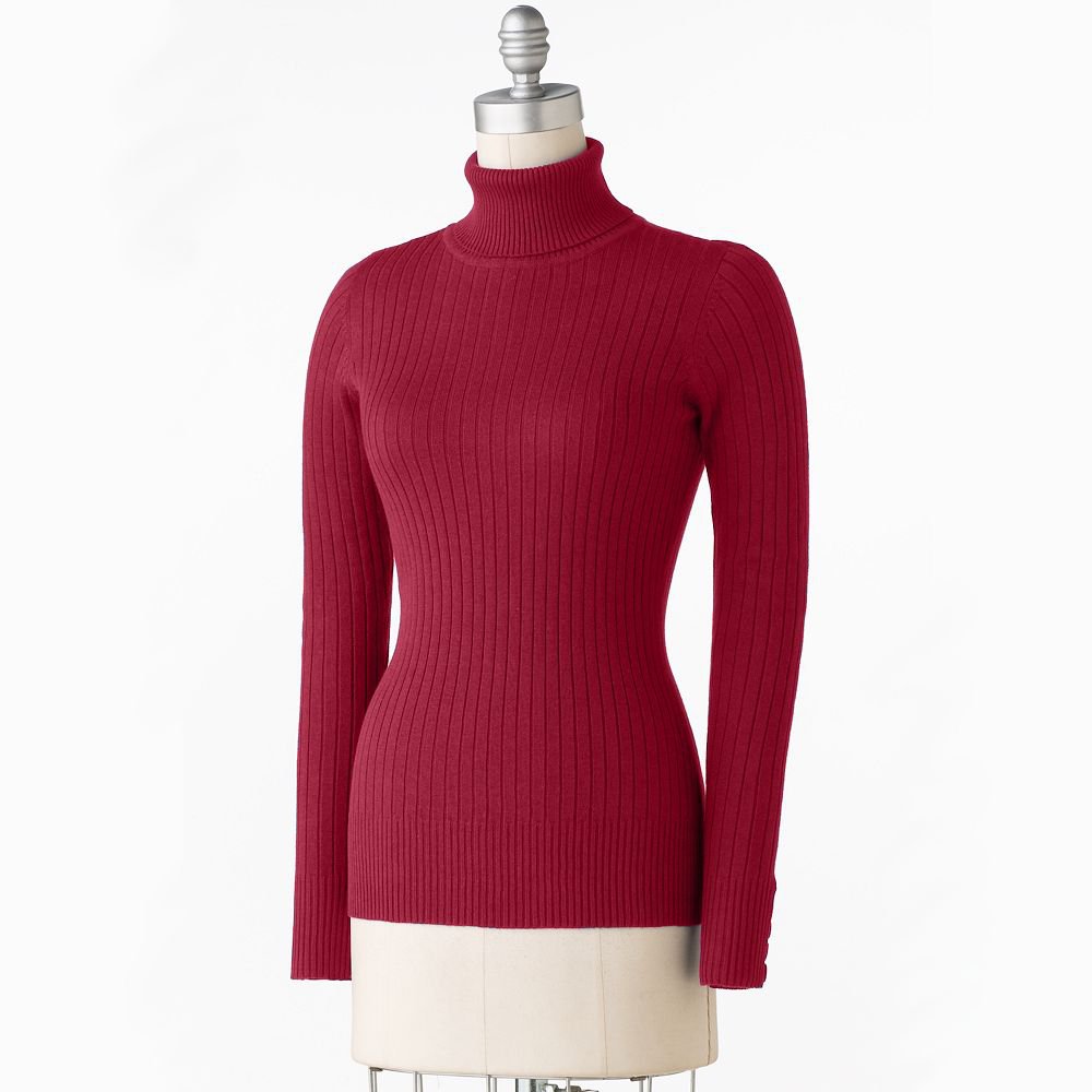 Daisy Fuentes Womens Sweater Long Sleeve Extra Large in Maroon XL Turtle Neck Ribbed Sweater NEW
