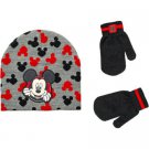 Disney Mickey Mouse Infant Toddler Boy Gray Black Hat and Mitten Set for 2T - 5T NEW
