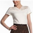 Chaps Womens Lace Trim Top or Tee Size Large Cream Off-White with TAGS