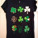 St. Paddies Patrick's Day Scattered Clovers Black Graphic T-Shirt Medium 8/10 NEW
