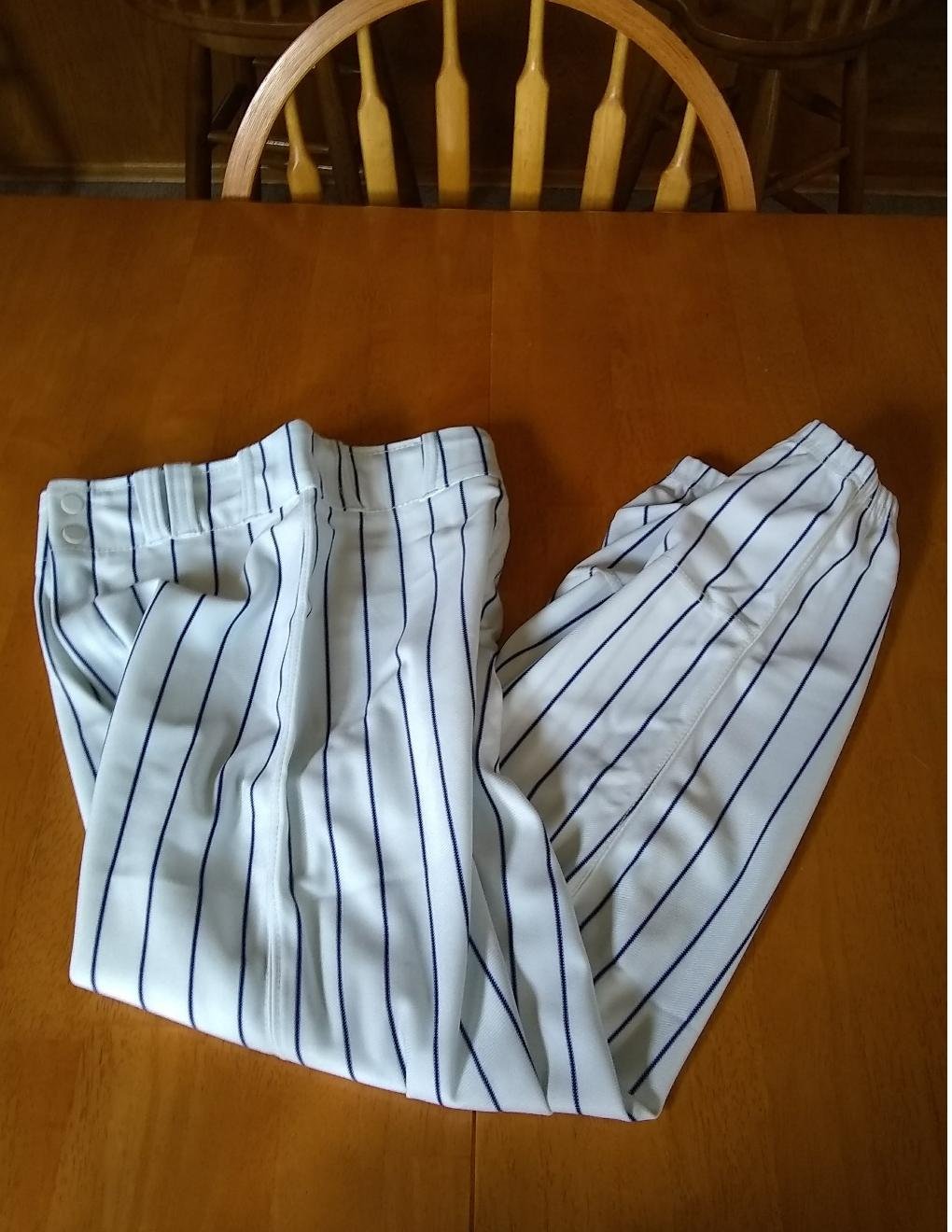 NEW Mens Small Baseball Uniform Game Pants White Navy Pin Stripe Eastbay Brand