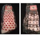 2 Pair Socks Valentines Gray White Stripe Hearts and White Red Hearts NEW