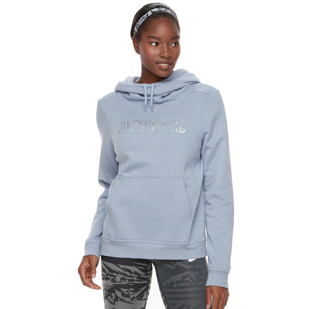 NEW Womens Nike Sportswear Funnel-Neck Hoodie Metallic Blue/Gray Size ...