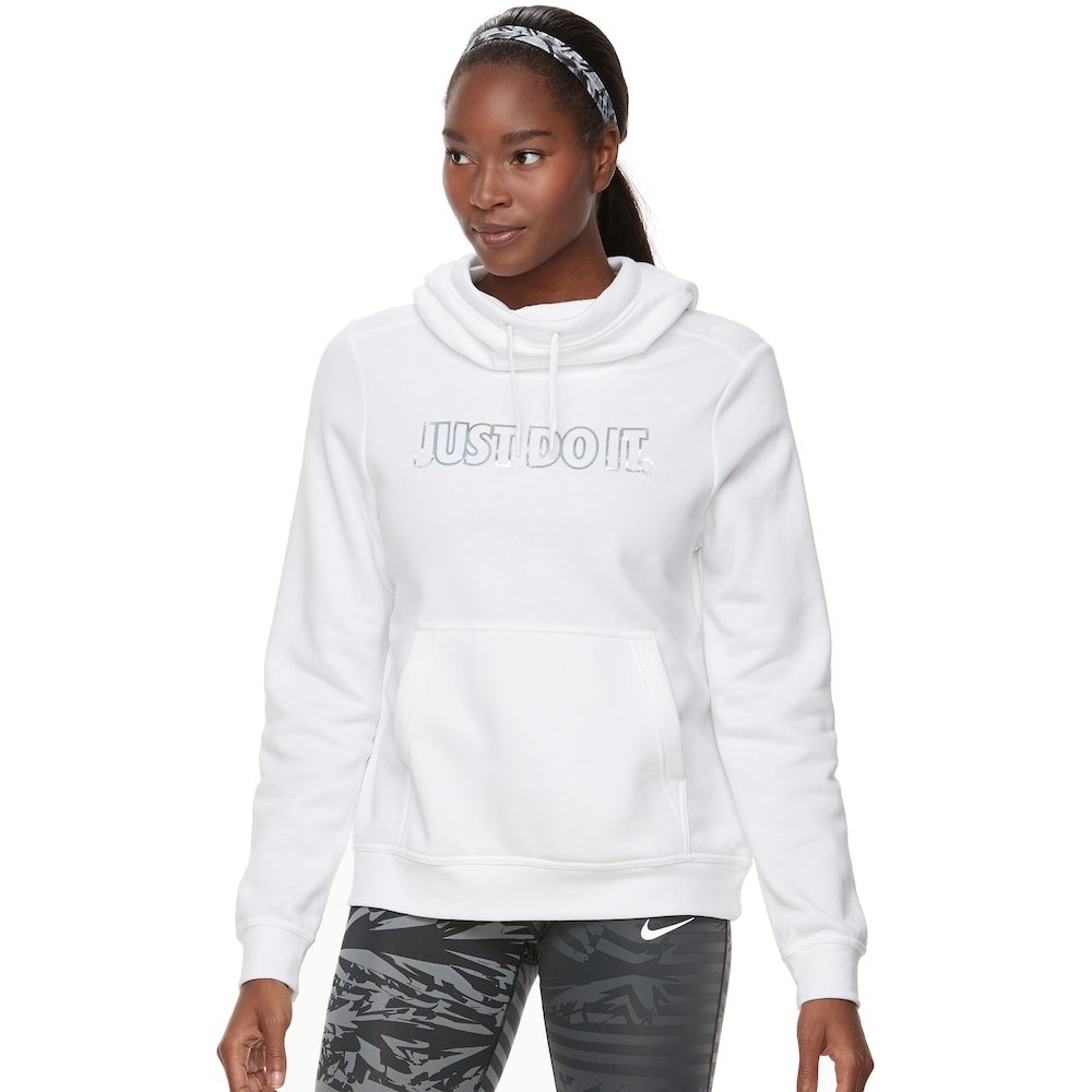 NEW Womens Nike Sportswear Funnel-Neck Hoodie Metallic White Size Large