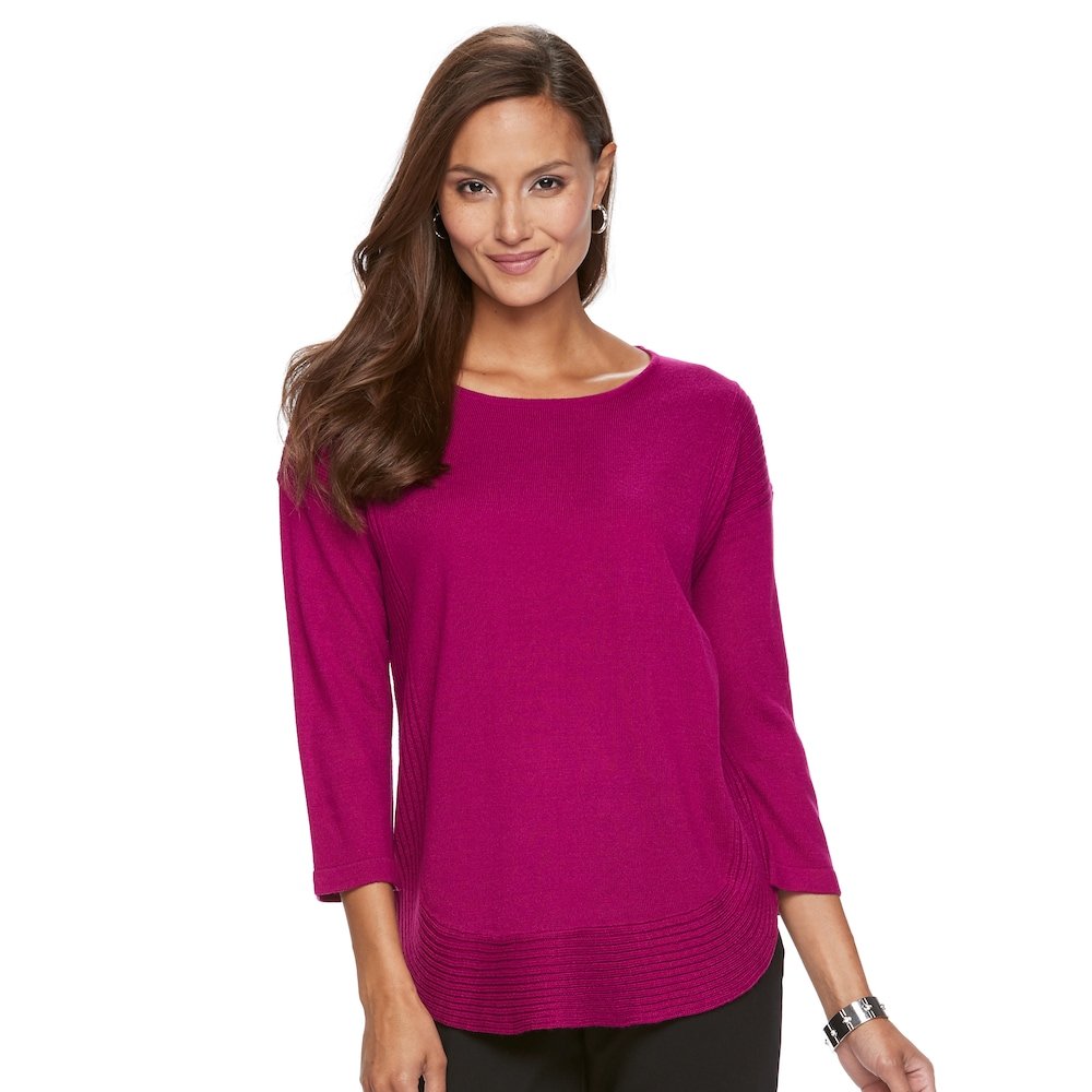 New Womens Dana Buchman Curved-Hem Sweater Size Extra Large Magenta