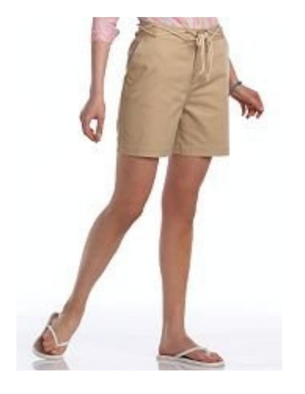 Womens Twill Shorts Chaps Brand Khaki Color Size 6 + BELT NEW
