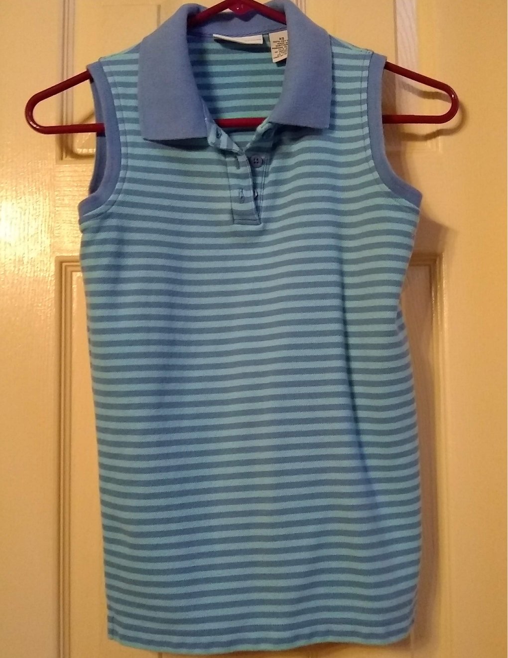 Womens 100% Cotton Blue Stripe Sleeveless Polo Shirt Top XS Croft Pre-Owned