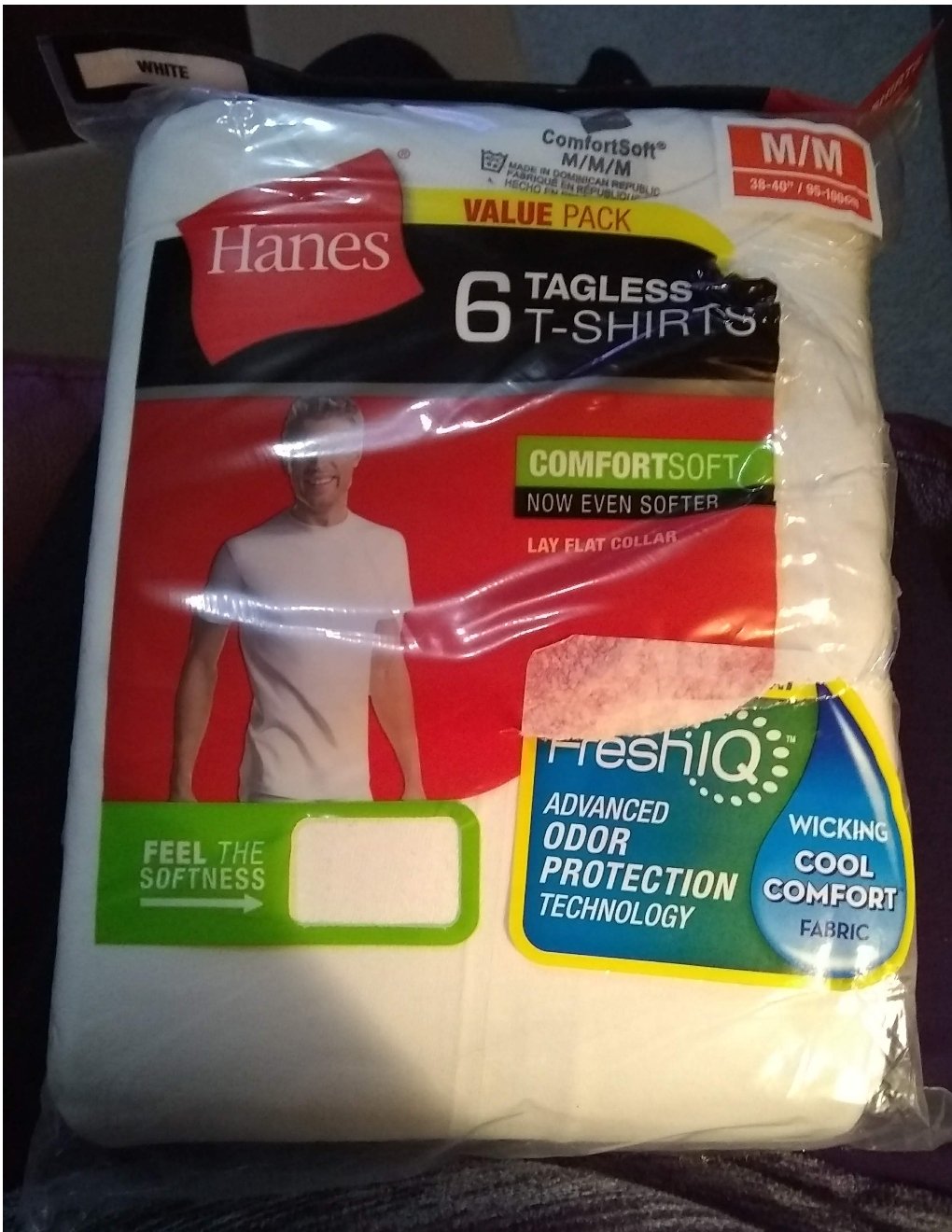 Hanes 6 Pack M White Tagless ComfortSoft Crew Neck Tee Wicking Cool ...