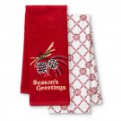 NEW Cannon 2-Pack Hand Towels Christmas Holiday Seasons Greetings Red White