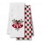 NEW Cannon 2-Pack Hand Towels Christmas Holiday Bells White & Plaid