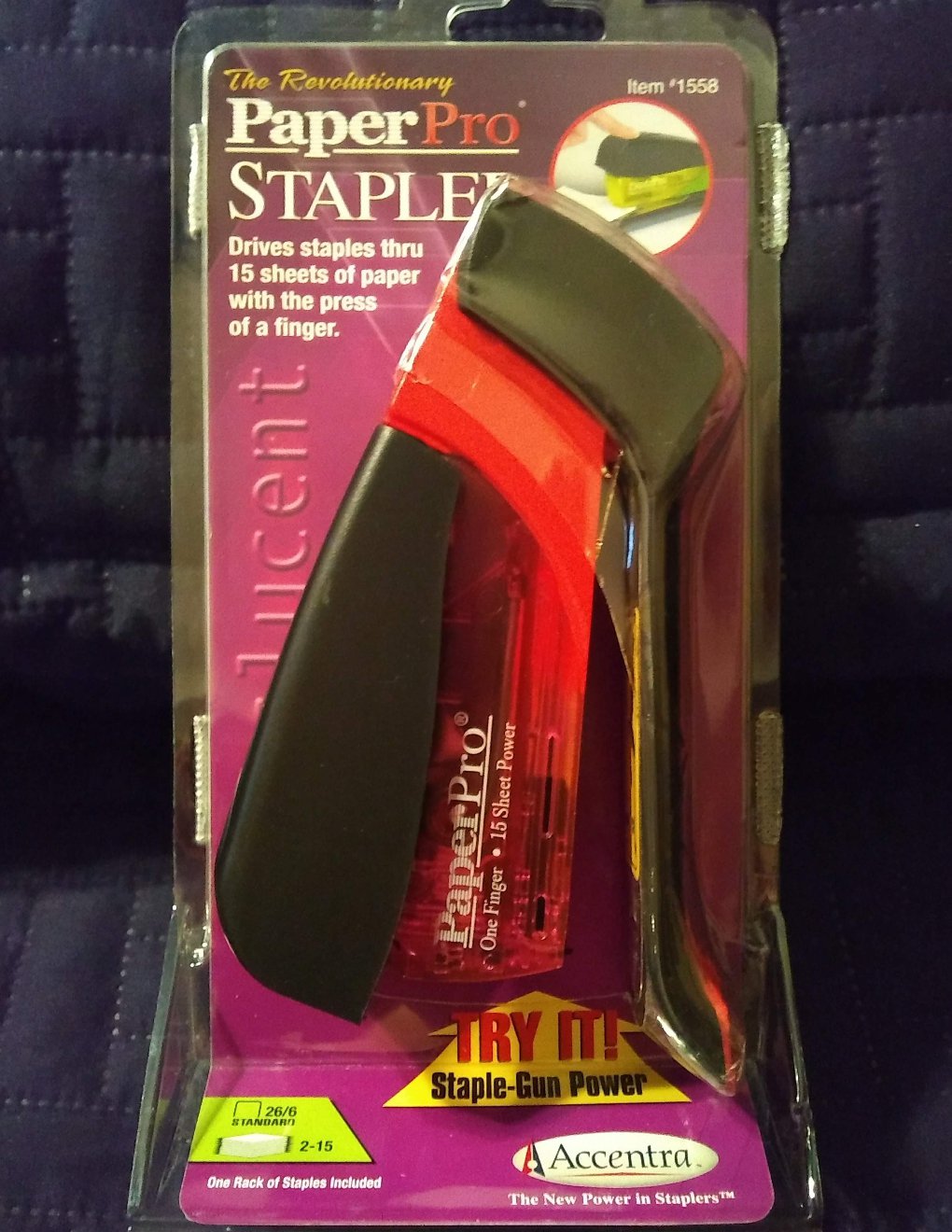 New PaperPro Compact Stapler 1 Finger JamFree 15 Sheet Power in RED