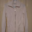 NEW Size Small S Womens White Liz Claiborne Cable Knit Zip Front Cardigan Sweater