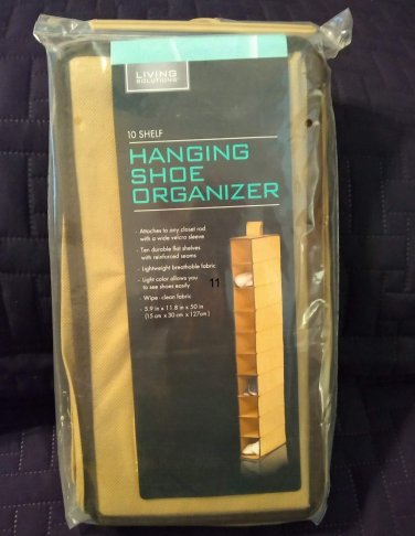 NEW Living Solutions 10 Shelf Hanging Shoe Organizer Velcro Attachment Light Color