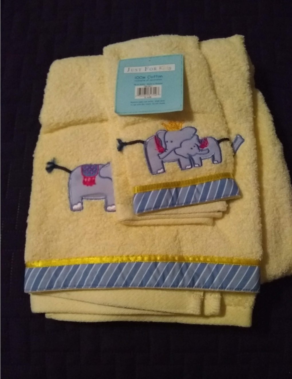 Just for Kids 100 Cotton Yellow Elephant 2 Piece Bath Set Bath Towel