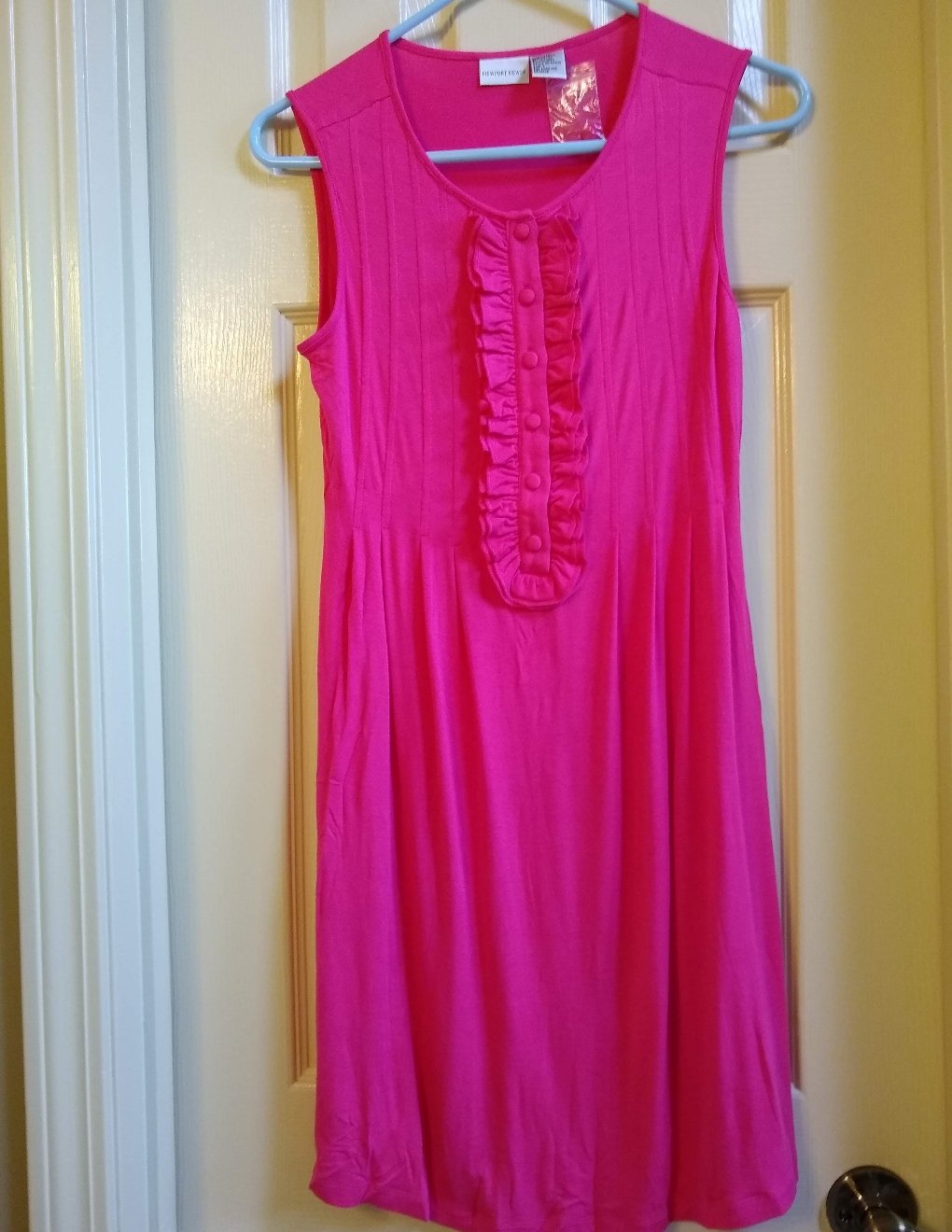 NEW Small Womens Rayon Pleated Lace Henley Sleeveless Tunic Dress in Fuchsia from Newport News