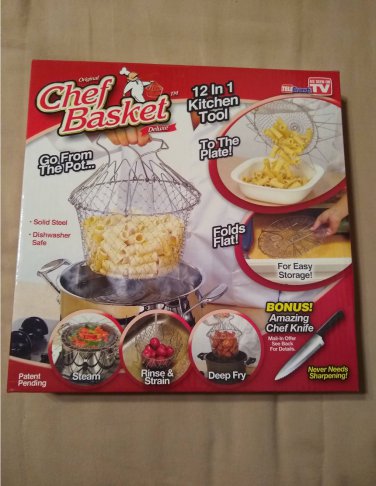 NOS Original CHEF BASKET Deluxe - AS SEEN ON TV - 12 in 1 Kitchen Tool - Steam Deep Fry Rinse/Strain